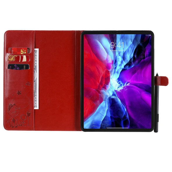 For iPad Pro 11 (2020) & (2018) Cat Bee Embossing Pattern Horizontal Flip Leatherette Tablet Case with Holder & Card Slots & Wallet & Pen Slot & Wake-up / Sleep Function(Red)
