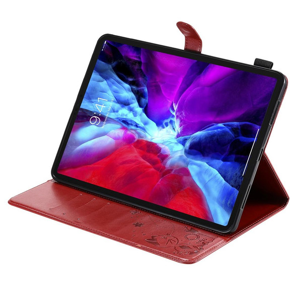 For iPad Pro 11 (2020) & (2018) Cat Bee Embossing Pattern Horizontal Flip Leatherette Tablet Case with Holder & Card Slots & Wallet & Pen Slot & Wake-up / Sleep Function(Red)