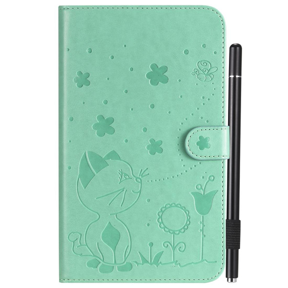 For Samsung Galaxy Tab A7.0 (2016) T280 Cat Bee Embossing Pattern Shockproof Table PC Protective Horizontal Flip Leatherette Case with Holder & Card Slots & Wallet & Pen Slot & Wake-up / Sleep Function(Green)