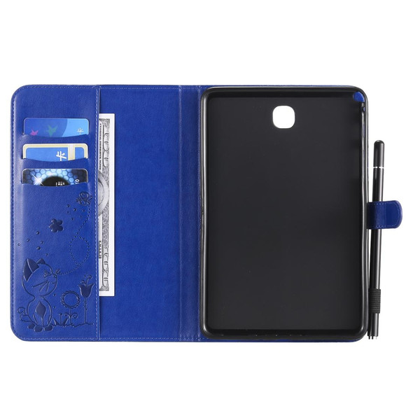 For Samsung Galaxy Tab A8.0 (2015) T350 Cat Bee Embossing Pattern Shockproof Table PC Protective Horizontal Flip Leatherette Case with Holder & Card Slots & Wallet & Pen Slot & Wake-up / Sleep Function(Blue)