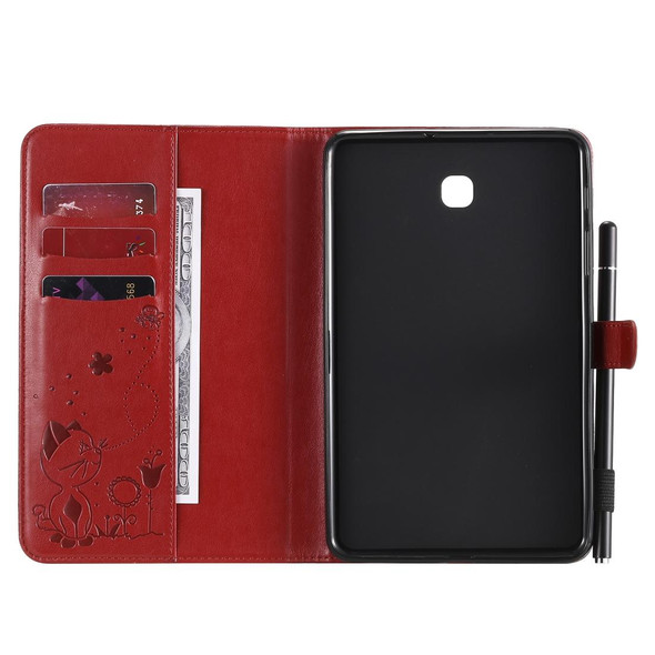 For Samsung Galaxy Tab A8.0 (2018) T387 Cat Bee Embossing Pattern Shockproof Table PC Protective Horizontal Flip Leatherette Case with Holder & Card Slots & Wallet & Pen Slot(Red)