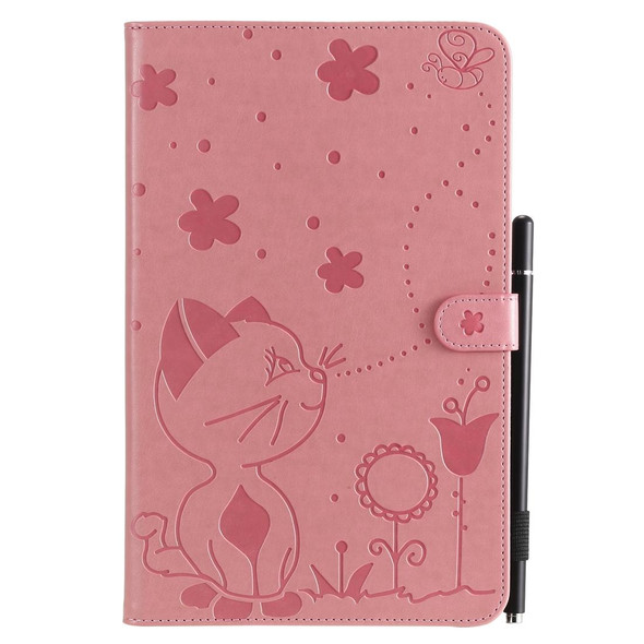 For Samsung Galaxy Tab E9.6 T560 Cat Bee Embossing Pattern Shockproof Table PC Protective Horizontal Flip Leatherette Case with Holder & Card Slots & Wallet & Pen Slot(Pink)