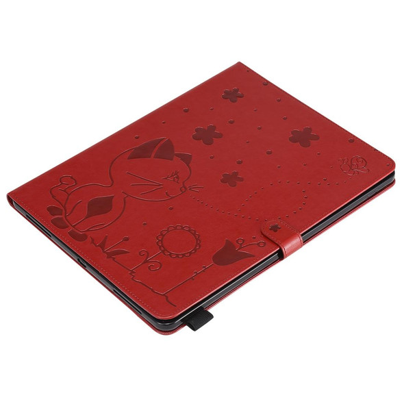 For iPad Pro 12.9 (2020) & (2018) Cat Bee Embossing Pattern Horizontal Flip Leatherette Tablet Case with Holder & Card Slots & Wallet & Pen Slot(Red)