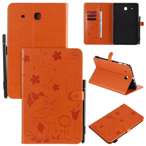For Samsung Galaxy Tab E9.6 T560 Cat Bee Embossing Pattern Shockproof Table PC Protective Horizontal Flip Leatherette Case with Holder & Card Slots & Wallet & Pen Slot(Orange)
