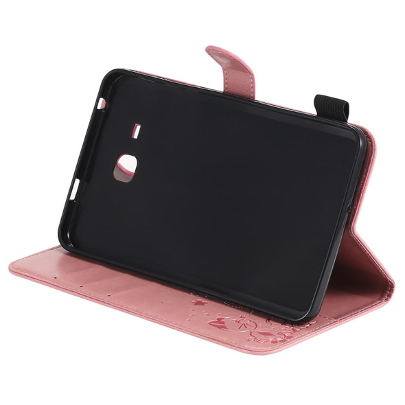 For Samsung Galaxy Tab A7.0 (2016) T280 Cat Bee Embossing Pattern Shockproof Table PC Protective Horizontal Flip Leatherette Case with Holder & Card Slots & Wallet & Pen Slot & Wake-up / Sleep Function(Pink)