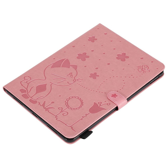 For iPad Pro 11 (2020) & (2018) Cat Bee Embossing Pattern Horizontal Flip Leatherette Tablet Case with Holder & Card Slots & Wallet & Pen Slot & Wake-up / Sleep Function(Pink)