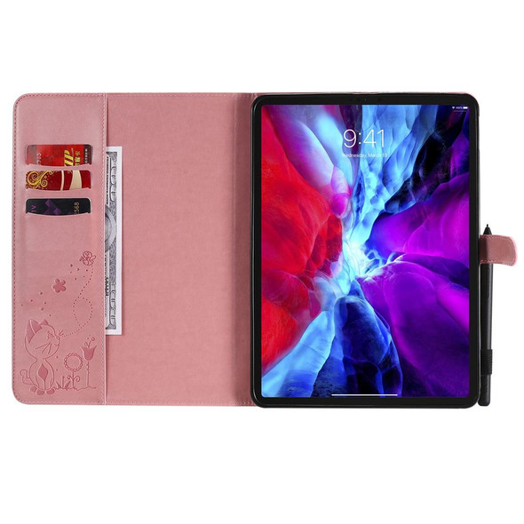 For iPad Pro 11 (2020) & (2018) Cat Bee Embossing Pattern Horizontal Flip Leatherette Tablet Case with Holder & Card Slots & Wallet & Pen Slot & Wake-up / Sleep Function(Pink)