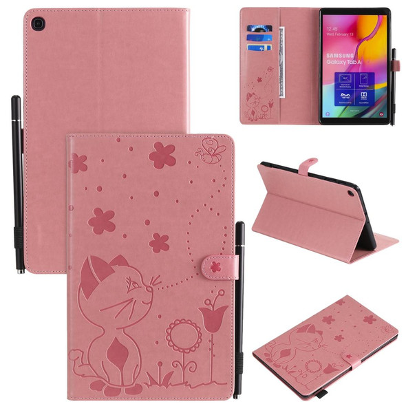 For Samsung Galaxy Tab A9.7 T550 Cat Bee Embossing Pattern Shockproof Table PC Protective Horizontal Flip Leatherette Case with Holder & Card Slots & Wallet & Pen Slot & Wake-up / Sleep Function(Pink)