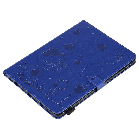 For iPad Pro 11 (2020) & (2018) Cat Bee Embossing Pattern Horizontal Flip Leatherette Tablet Case with Holder & Card Slots & Wallet & Pen Slot & Wake-up / Sleep Function(Blue)