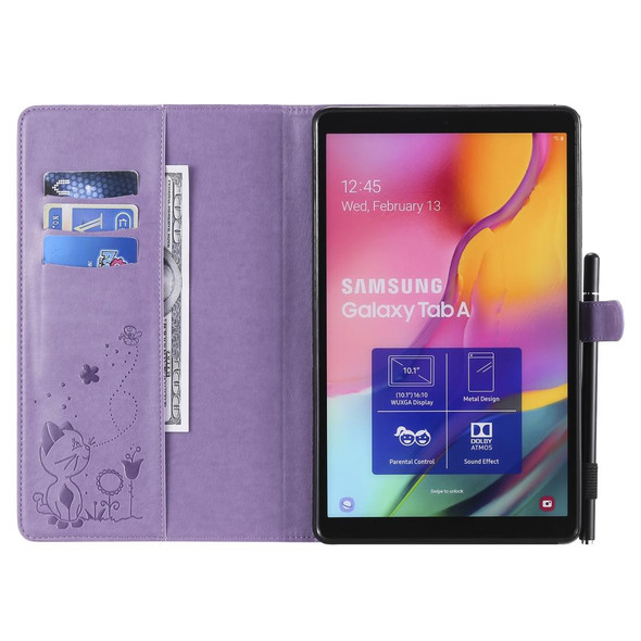 For Samsung Galaxy Tab A9.7 T550 Cat Bee Embossing Pattern Shockproof Table PC Protective Horizontal Flip Leatherette Case with Holder & Card Slots & Wallet & Pen Slot & Wake-up / Sleep Function(Purple)