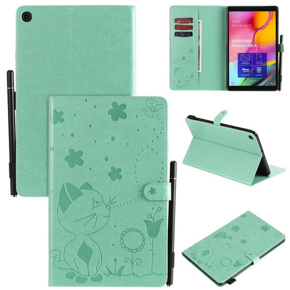 For Samsung Galaxy Tab A9.7 T550 Cat Bee Embossing Pattern Shockproof Table PC Protective Horizontal Flip Leatherette Case with Holder & Card Slots & Wallet & Pen Slot & Wake-up / Sleep Function(Green)