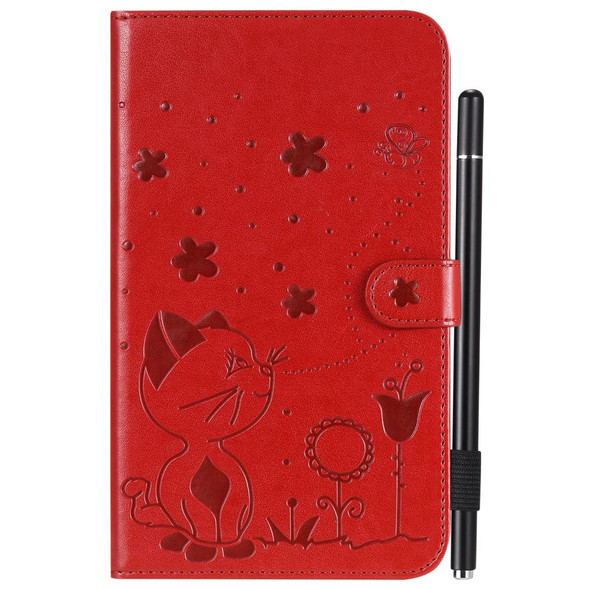 For Samsung Galaxy Tab A7.0 (2016) T280 Cat Bee Embossing Pattern Shockproof Table PC Protective Horizontal Flip Leatherette Case with Holder & Card Slots & Wallet & Pen Slot & Wake-up / Sleep Function(Red)