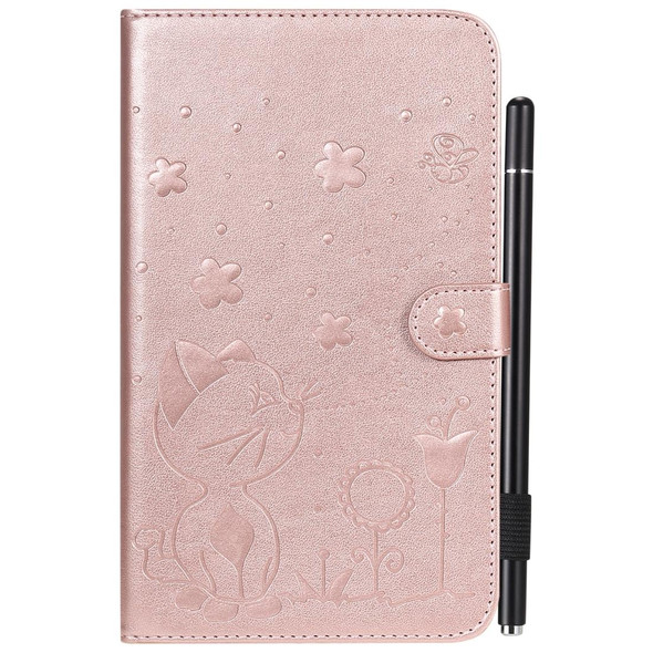 For Samsung Galaxy Tab A7.0 (2016) T280 Cat Bee Embossing Pattern Shockproof Table PC Protective Horizontal Flip Leatherette Case with Holder & Card Slots & Wallet & Pen Slot & Wake-up / Sleep Function(Rose Gold)