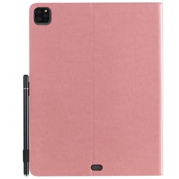 For iPad Pro 12.9 (2020) & (2018) Cat Bee Embossing Pattern Horizontal Flip Leatherette Tablet Case with Holder & Card Slots & Wallet & Pen Slot(Pink)