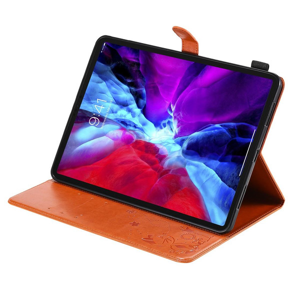 For iPad Pro 11 (2020) & (2018) Cat Bee Embossing Pattern Horizontal Flip Leatherette Tablet Case with Holder & Card Slots & Wallet & Pen Slot & Wake-up / Sleep Function(Orange)