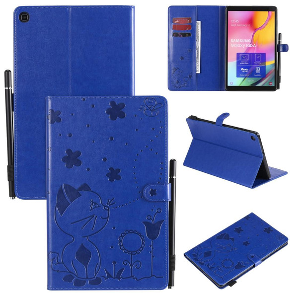 For Samsung Galaxy Tab A9.7 T550 Cat Bee Embossing Pattern Shockproof Table PC Protective Horizontal Flip Leatherette Case with Holder & Card Slots & Wallet & Pen Slot & Wake-up / Sleep Function(Blue)