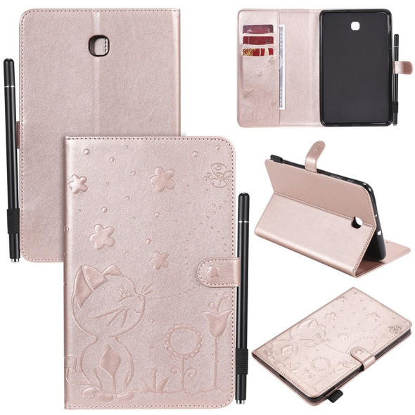 For Samsung Galaxy Tab A8.0 (2018) T387 Cat Bee Embossing Pattern Shockproof Table PC Protective Horizontal Flip Leatherette Case with Holder & Card Slots & Wallet & Pen Slot(Rose Gold)