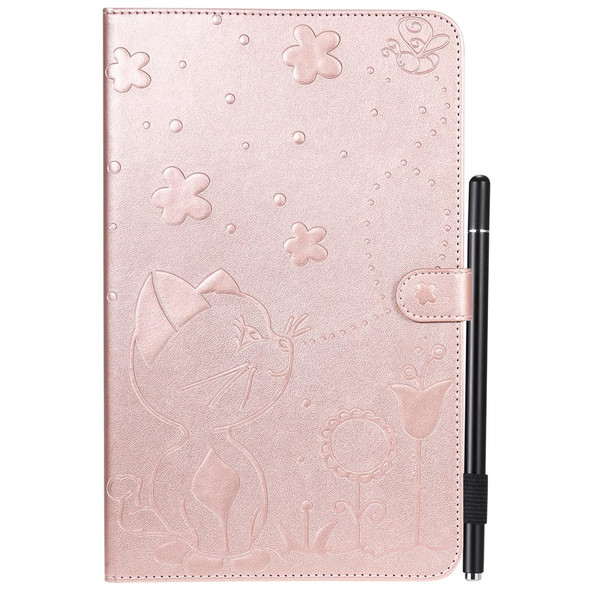 For Samsung Galaxy Tab E9.6 T560 Cat Bee Embossing Pattern Shockproof Table PC Protective Horizontal Flip Leatherette Case with Holder & Card Slots & Wallet & Pen Slot(Rose Gold)