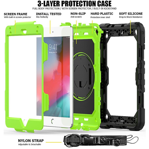 Shockproof Black Silica Gel + Colorful PC Protective Case for iPad Mini 2019 / Mini 4, with Holder & Shoulder Strap & Hand Strap & Pen Slot(Green)