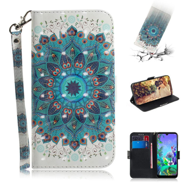 3D Painting Peacock Wreath Pattern Coloured Drawing Horizontal Flip Leatherette Case for LG Q60, with Holder & Card Slots & Wallet