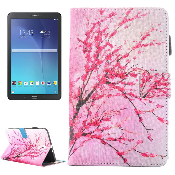 For Galaxy Tab E 9.6 / T560 Peach Blossom Pattern Horizontal Flip Leatherette Case with Holder & Card Slots & Pen Slot