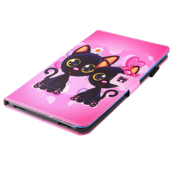 For Galaxy Tab A 10.1 (2016) / T580 Lovely Cartoon Cat Couple Pattern Horizontal Flip Leatherette Case with Holder & Card Slots & Pen Slot