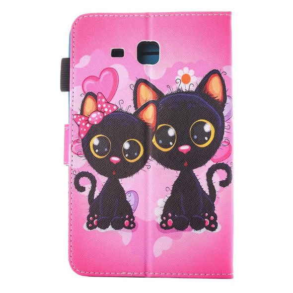 For Galaxy Tab A 7.0 (2016) / T280 Lovely Cartoon Cat Couple Pattern Horizontal Flip Leatherette Case with Holder & Card Slots & Pen Slot