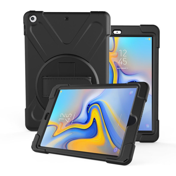 For Galaxy  Tab A 10.5 T590/T595 360 Degree Rotation PC + Silicone Protective Case with Holder & Hand-strap(Black)