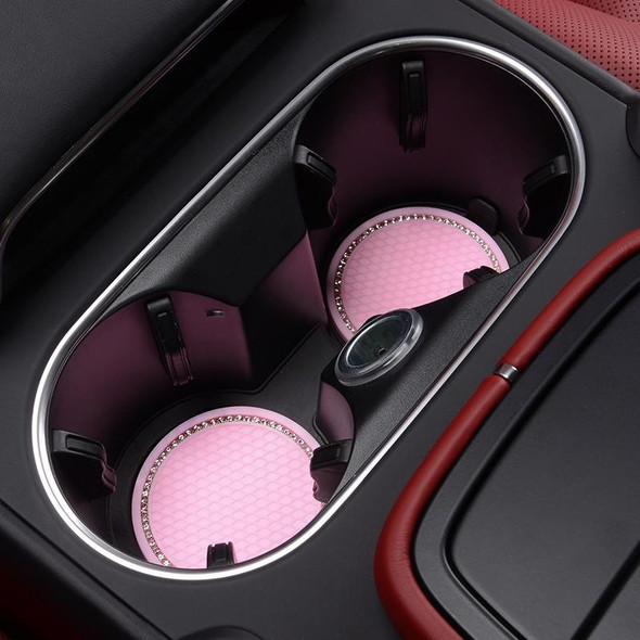 2 PCS Car Diamond Anti-skid Soft Rubber Water Cup Mat(Pink)