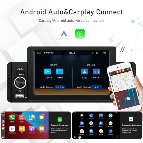 A3107 5 inches Car MP5 Wired CarPlay Universal Bluetooth Player With Microphone, Style: Standard
