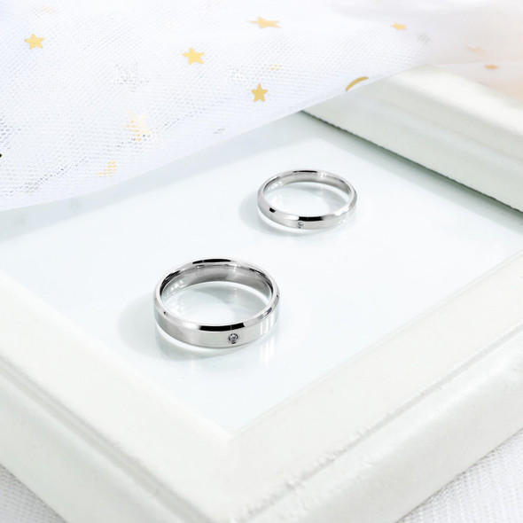 655 Inlaid Diamond Titanium Steel Couple Ring Simple Single Diamond Ring, Size: Women Style 9