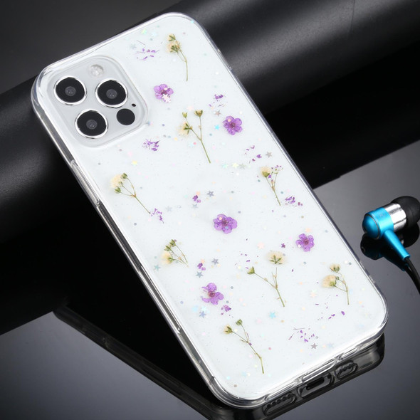 Gypsophila Flowers Pattern TPU Protective Case - iPhone 12 / 12 Pro(Purple)