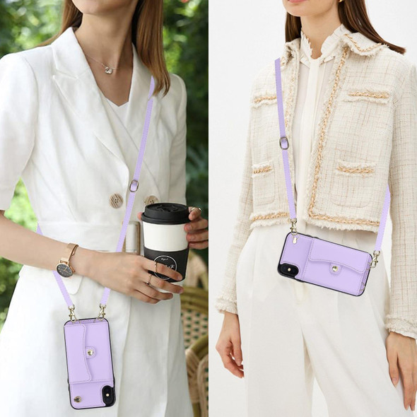 For iPhone X / XS RFID Card Slot Phone Case with Long Lanyard(Purple)