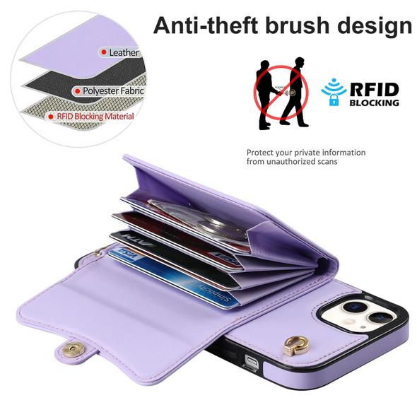 For iPhone 11 RFID Card Slot Phone Case with Long Lanyard(Purple)