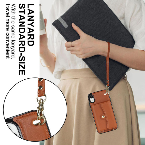 For iPhone XR RFID Card Slot Phone Case with Long Lanyard(Brown)