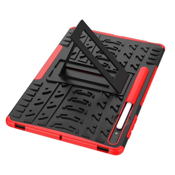 For Samsung Galaxy Tab S7 Lite T730 / T735 & S7+ T970 / T976B Tire Texture Shockproof TPU + PC Protective Case with Holder(Red)