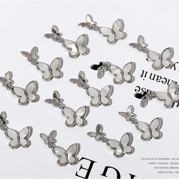 10 PCS Butterfly Nail Art Accessories Golden Three-dimensional Cat's Eye Butterfly Zircon DIY Nail Decoration Accessories(Silver 6 11x14 MM)