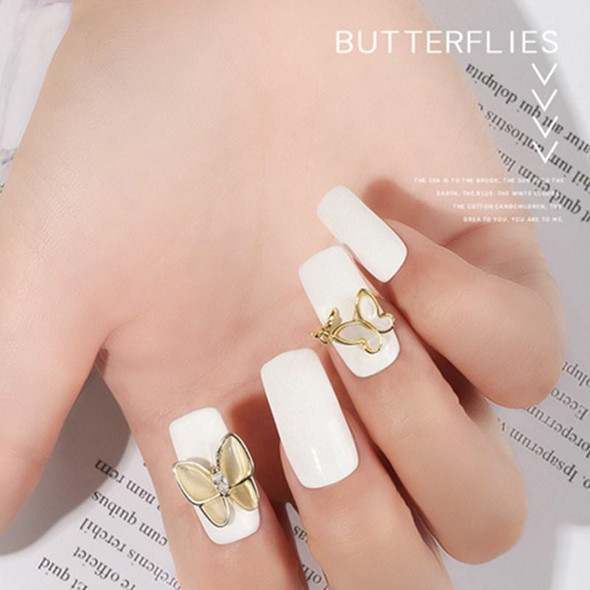 10 PCS Butterfly Nail Art Accessories Golden Three-dimensional Cat's Eye Butterfly Zircon DIY Nail Decoration Accessories(Gold 1  13X12 MM)