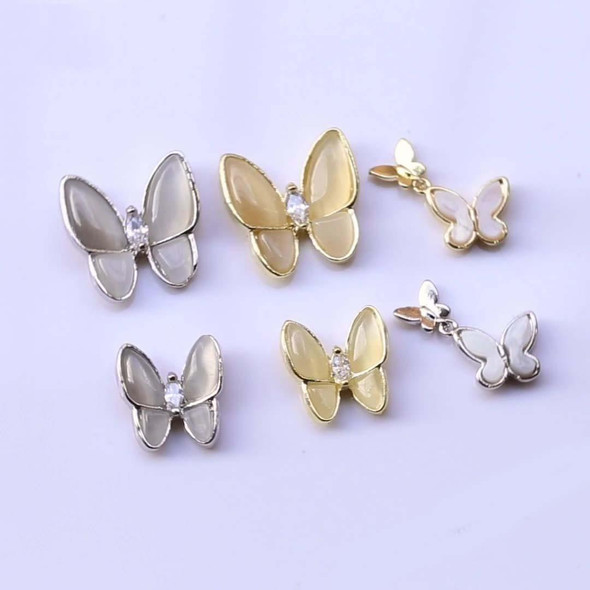 10 PCS Butterfly Nail Art Accessories Golden Three-dimensional Cat's Eye Butterfly Zircon DIY Nail Decoration Accessories( Gold 3 15x16 MM)