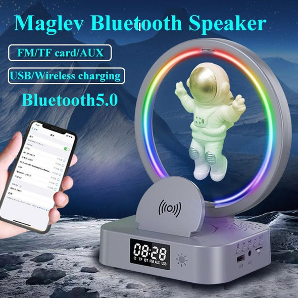Y-558 Magnetic Levitation Astronaut TWS Bluetooth Speaker With RGB Light,Style: Silver Clock Model