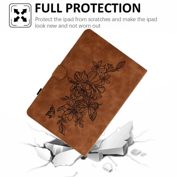 Peony Butterfly Embossed Leather Smart Tablet Case For iPad Pro 11 2020/2018 / Air 10.9 2020(Brown)