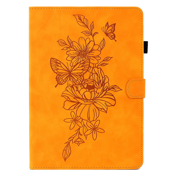 For Amazon Kindle Paperwhite 4/3/2/1 Peony Butterfly Embossed Leatherette Smart Tablet Case(Khaki)