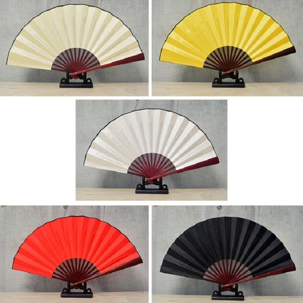 10 inch Pure Color Blank Silk Cloth Folding Fan Chinese Style Calligraphy Painting Fan(Yellow)