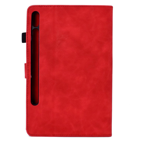 For Samsung Galaxy Tab S7 / S8 Peony Butterfly Embossed Leatherette Smart Tablet Case(Red)