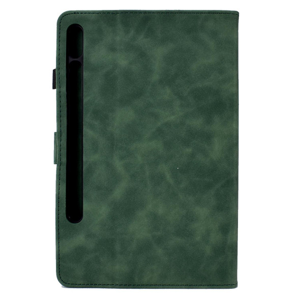 For Samsung Galaxy Tab S7 / S8 Peony Butterfly Embossed Leatherette Smart Tablet Case(Green)