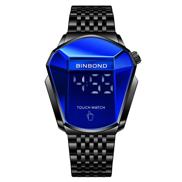 BINBOND Locomotive Concept Touch Screen Steel Belt Watch Men Live Black Technology Watch(Black Steel Blue)