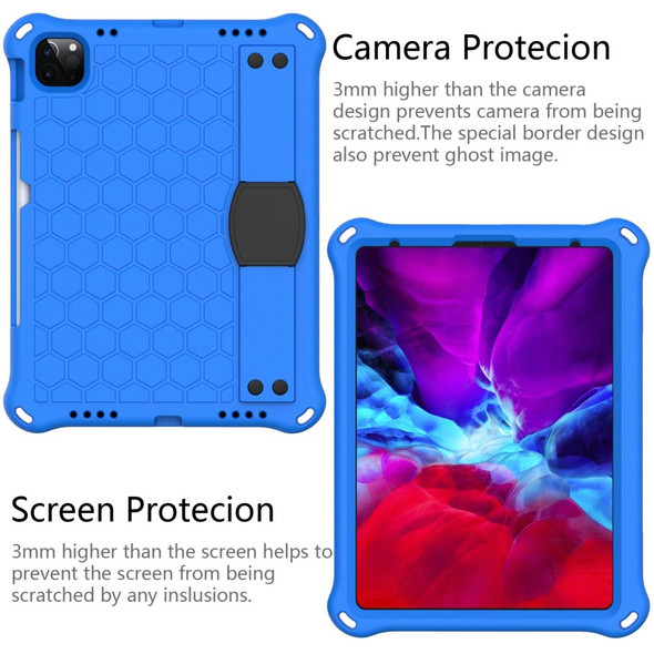 For iPad Pro 11 2020 Honeycomb Design EVA + PC Four Corner Anti Falling Flat Protective Shell With Straps(Blue+Black)