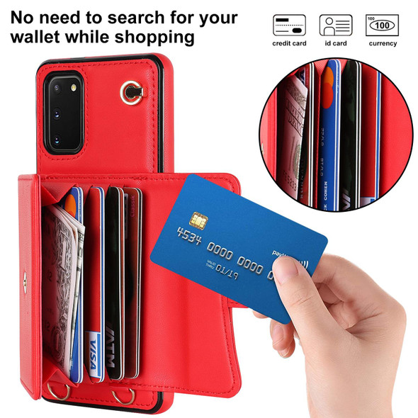 For Samsung Galaxy S20 RFID Card Slot Leatherette Phone Case with Long Lanyard(Red)
