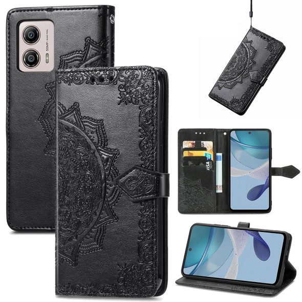 For Motorola  Moto G53 5G Mandala Flower Embossed Horizontal Flip Leatherette Phone Case(Black)