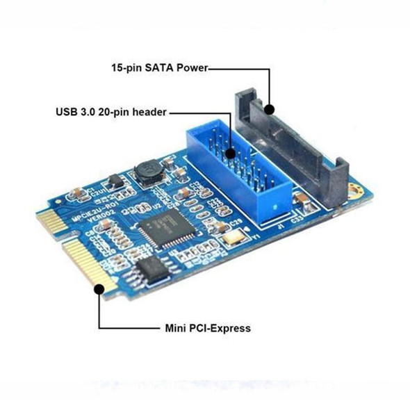 MINI PCI-E to USB 3.0 Front 19 Pin Desktop PC Expansion Card (Blue)